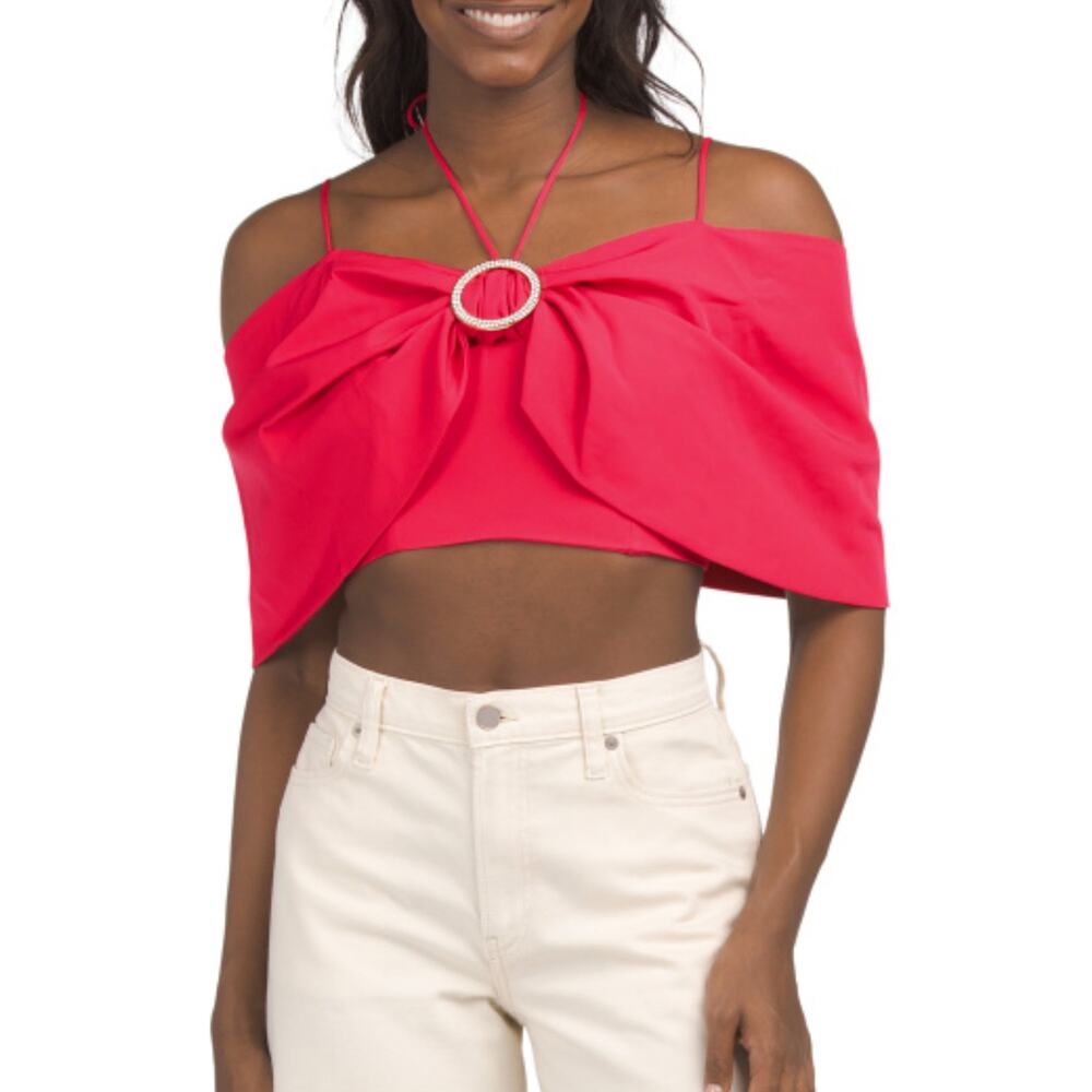 NWT Main Strip Women's Off the Shoulder Bow Crop Top Blouse